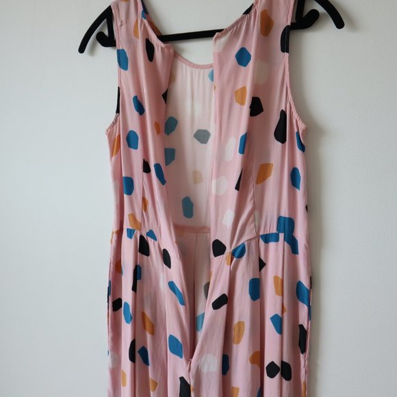 Dusen Dusen Silk Geometric Patterned Pink Tank Midi Dress, Size Small - Picture 8 of 15